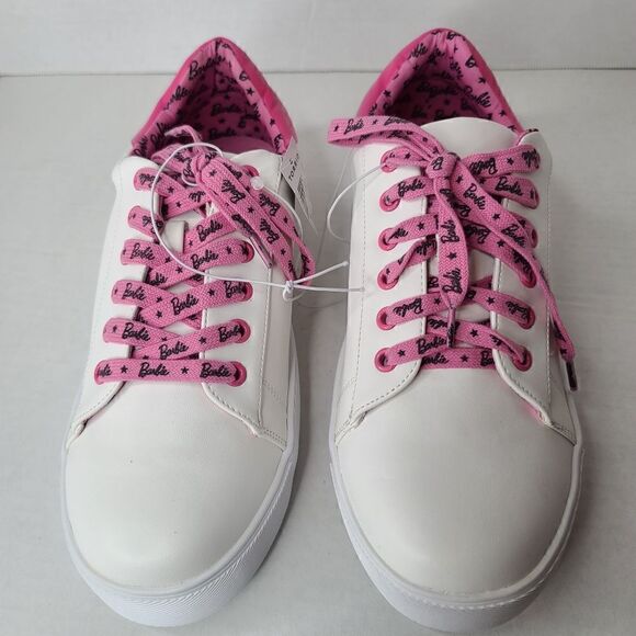 10W Barie Logo Pink White Lace Up Sneaker Lined Barbie Extra Wide Width Torrid - Picture 7 of 11
